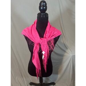 Hot Pink Floral Lace Fringe Scarf Wrap Shawl Lightweight Tassel Accessory